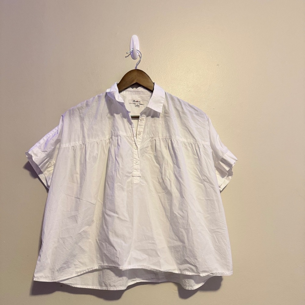 Madewell White Cotton Short Sleeve Button Up Shirt S Small Capsule Minimalist